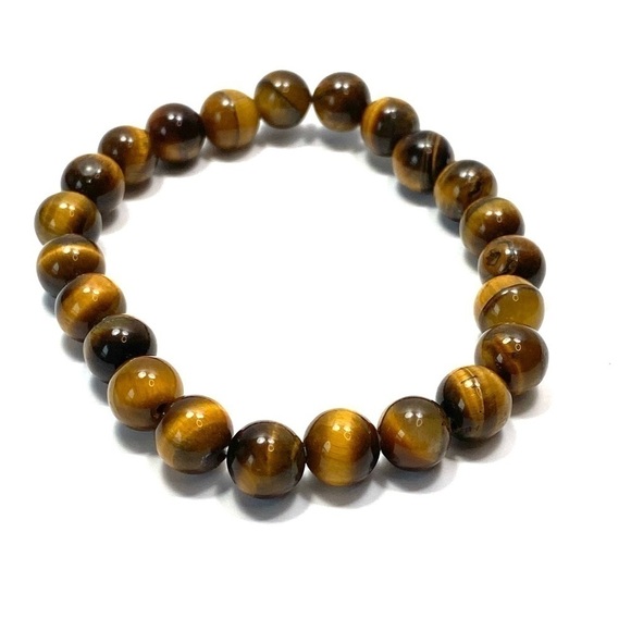 Bracelet Tiger’s Eye Stone Stretch Natural Polished Stones - Picture 1 of 5